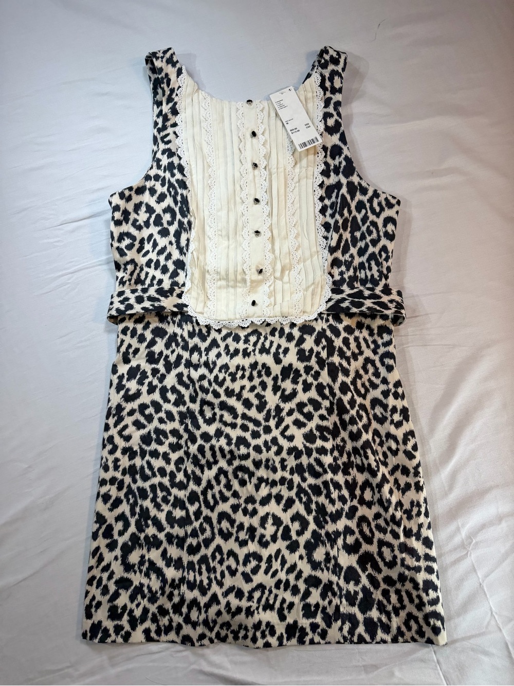 Kimchi Blue Black and Cream Leopard-Print Midi Dress with Lace Detail